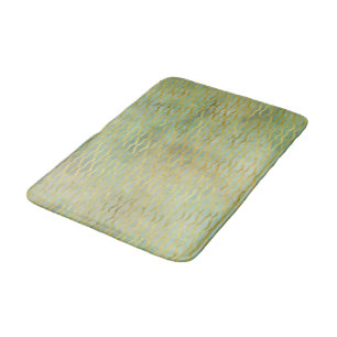 Tapis De Bain Sage Vert & Or Aquarelle Wave Stripes