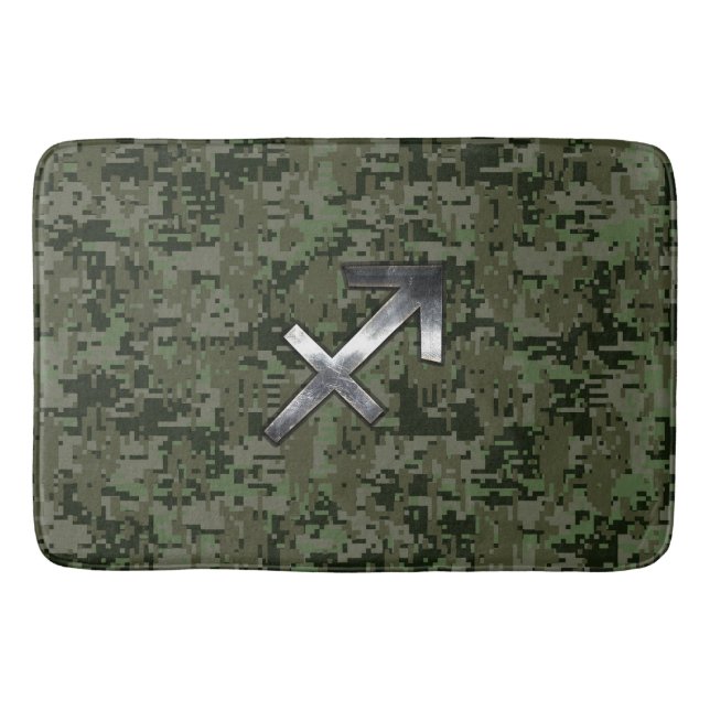 Tapis De Bain Sagittarius Zodiac Sign on Woodland Camouflage