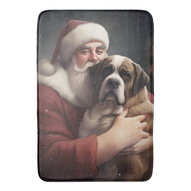 Tapis De Bain Saint Bernard avec le Père Noël Festif Noël (devant Vertical)