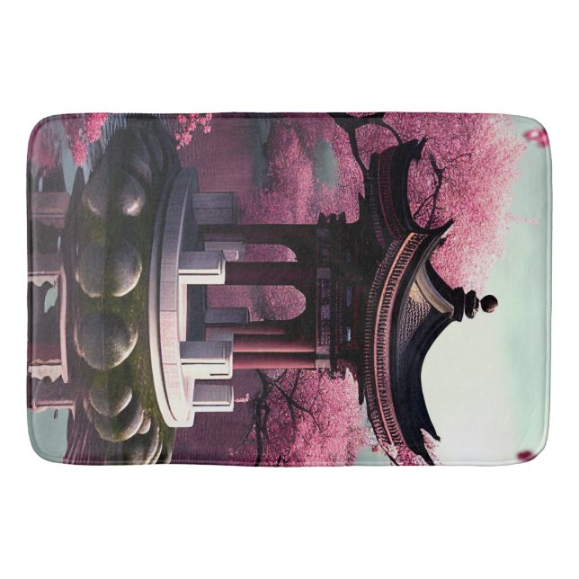 Tapis De Bain Sakura Cherry Blossom Garden Shrine Pond Japonais (Devant)