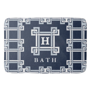 Tapis De Bain Salle de bain à monogramme grec moderne gris marin