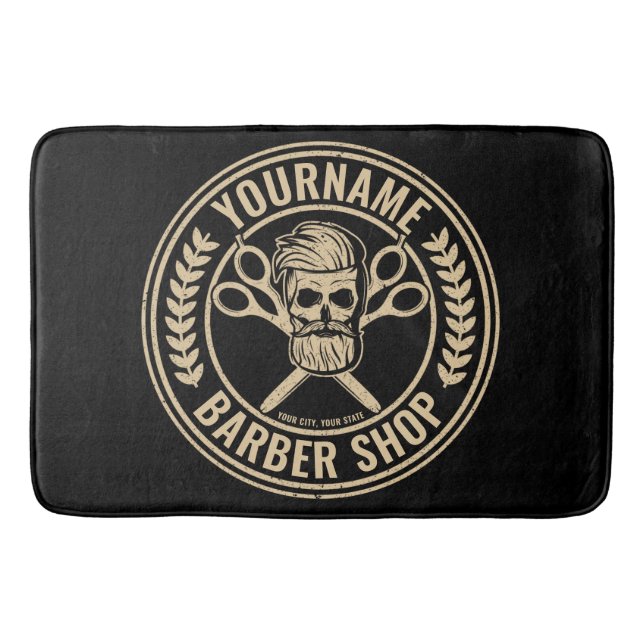 Tapis De Bain Salon de coiffure personnalisé Skull Rockabilly   (Devant)