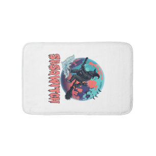 Tapis De Bain Sasqwitch Bigfoot Sorcière Balai Chat Noir Lune Ha