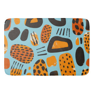 Tapis De Bain "Savane Pop : Vibrations Tribales en Orange et Noi