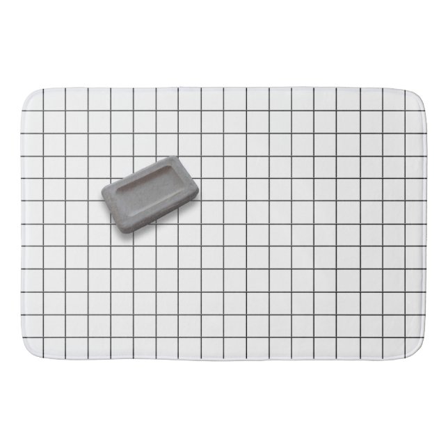 Tapis De Bain Savon Bar Greige sur un carrelage blanc (Devant)