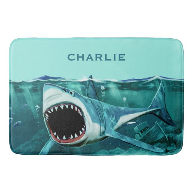 Tapis De Bain Scary Shark nom personnalisé mat de bain (Devant)