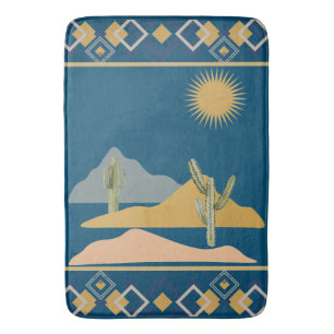 Tapis De Bain Scène de Cactus du désert et ajustement géométriqu