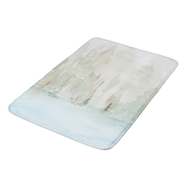 Tapis De Bain Scène de forêt moderne à l'aquarelle (Angle)