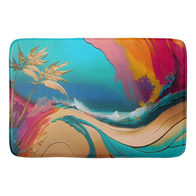 Tapis De Bain Scène de plage tropicale abstraite vibrante (Devant)