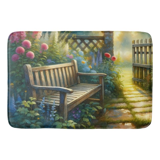 Tapis De Bain Scène de porte de jardin ensoleillé (Devant)