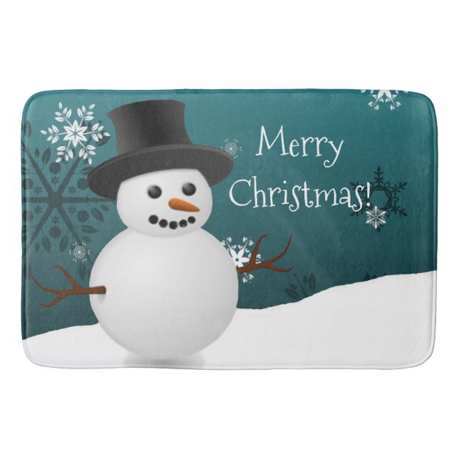 Tapis De Bain Scene d'hiver turquoise Snowman Noël Bain Mat (Devant)