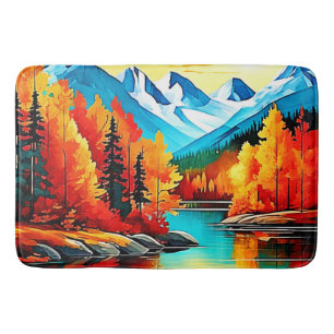Tapis De Bain Scène du lac de montagne d'automne