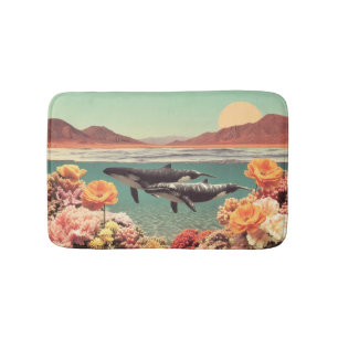Tapis De Bain Scène océanique surréaliste avec des baleines et d
