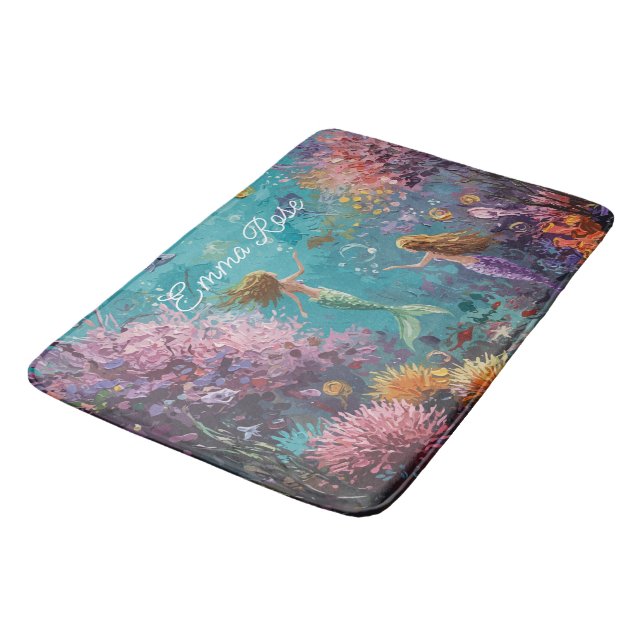 Tapis De Bain Scène sous-marine de sirène enchantée (Angle)
