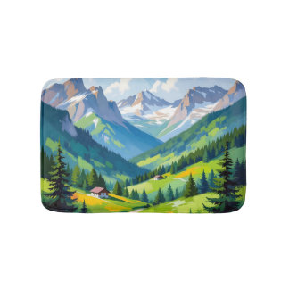 Tapis De Bain Scenic Alpine Landscape – Lush Valley and Snow