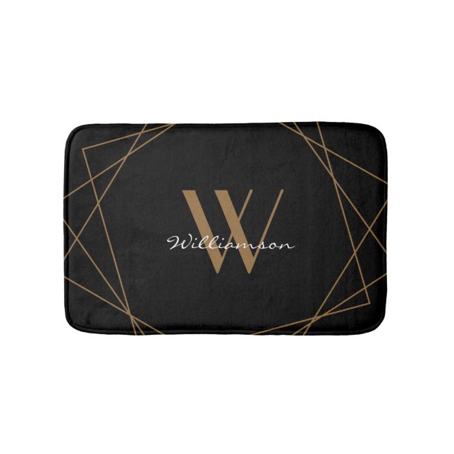 Tapis De Bain Script de monogramme blanc élégant en or noir mode (Devant)