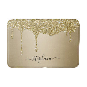 Tapis De Bain Script de nom personnalisé Gold Parties scintillan