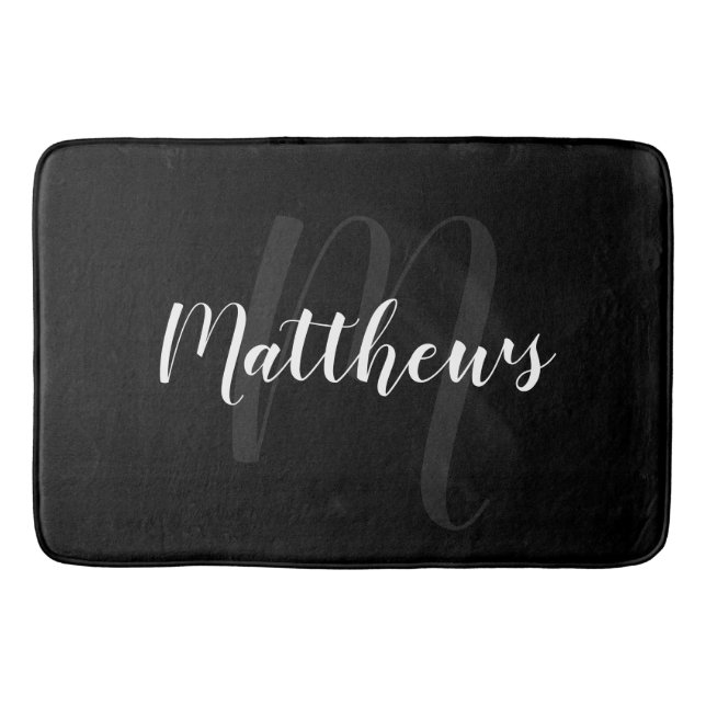 Tapis De Bain Script moderne Monogramme personnalisé et nom de f (Devant)
