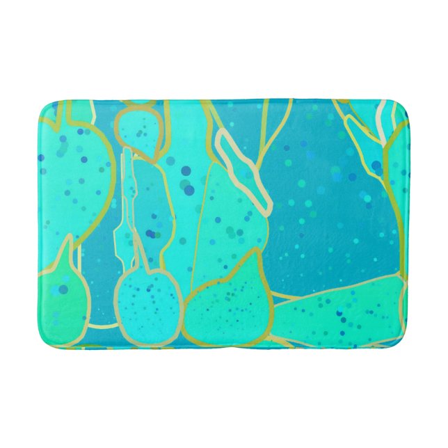 Tapis De Bain "Sea Grotto" abstrait - turquoise, bleu, or (Devant)