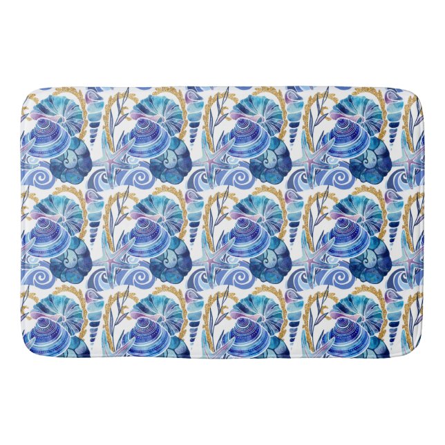 Tapis De Bain Seashell Starfish Parties scintillant Bleu Océan N (Devant)