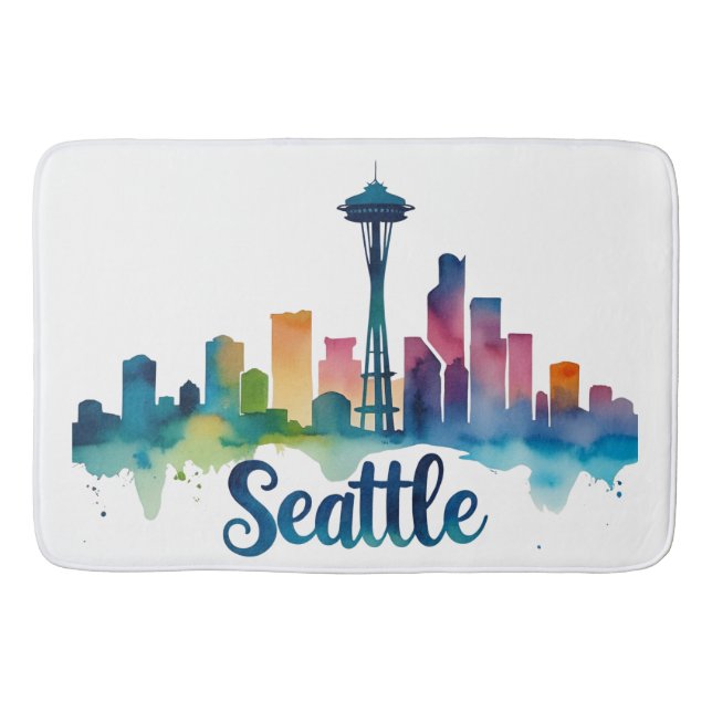 Tapis De Bain Seattle Ville aquarelle Skyline (Devant)