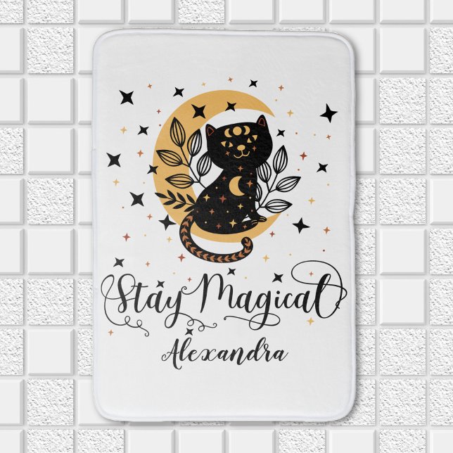 Tapis De Bain Séjour personnalisé Magique Chat Thème (Personalized Stay Magical Cat Themed Bath Mat)