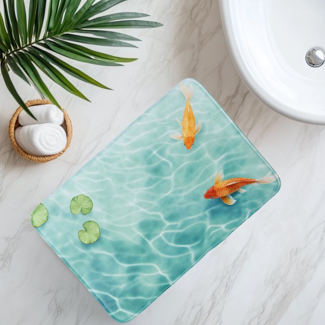 Tapis De Bain Sérénité de carpes Koï à l'aquarelle (Créateur téléchargé)