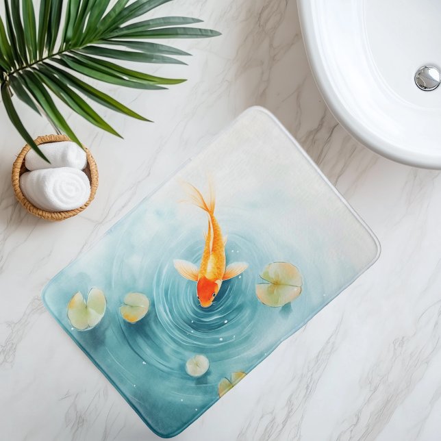Tapis De Bain Sérénité de carpes Koï à l'aquarelle (Créateur téléchargé)