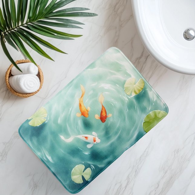 Tapis De Bain Sérénité de carpes koï à l'aquarelle (Créateur téléchargé)