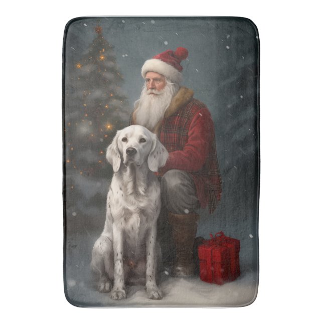 Tapis De Bain Setter anglais avec Noël Festif du Père Noël (devant Vertical)