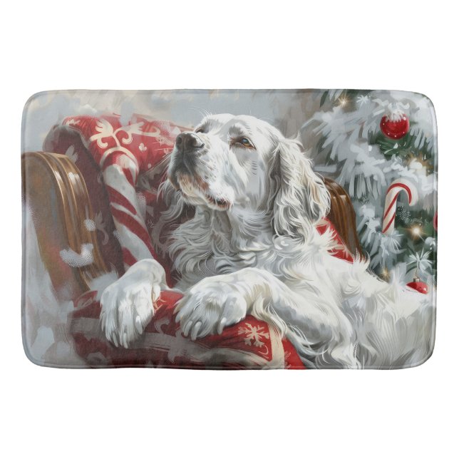 Tapis De Bain Setter anglais de Noël festif (Devant)