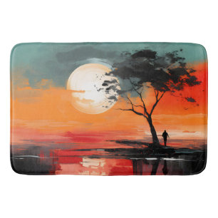 Tapis De Bain Seul au bord du lac – Solitude au coucher du solei