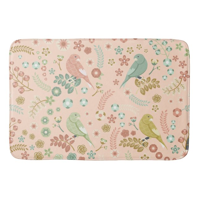 Tapis De Bain Shabby Birds & Branches Pastel Saumon (Devant)