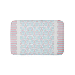 Tapis De Bain Shabby Chic Blue & Pink Damask