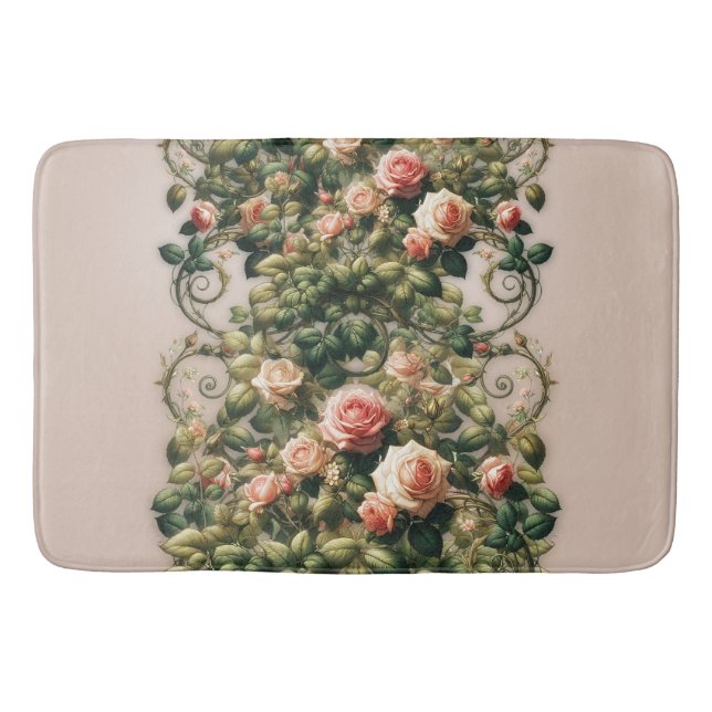 Tapis De Bain Shabby Chic Rose Vins Floral Élégant (Devant)
