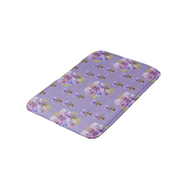 Tapis De Bain Shabby Purple Panser Violet fleurs florales Bain M (Angle)