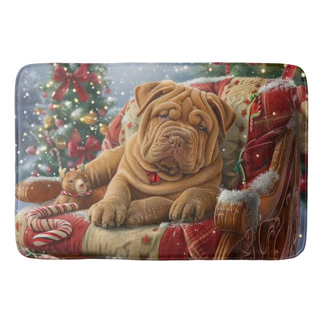 Tapis De Bain Shar Pei Chien Festif de Noël (Devant)