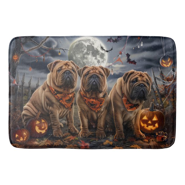 Tapis De Bain Shar Pei Halloween Épouvantable (Devant)