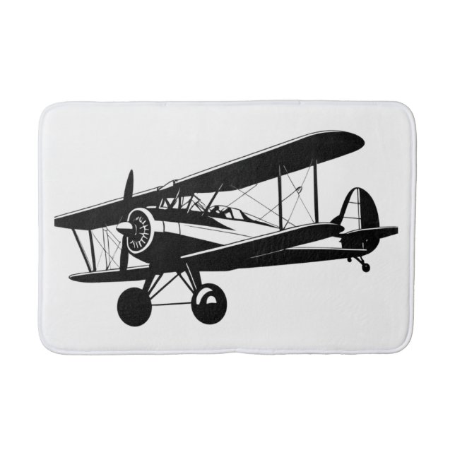 Tapis De Bain Silhouette d'avion biplan Retro Aviation (Devant)
