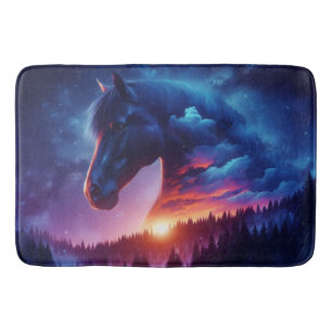 Tapis De Bain Silhouette de cheval dans un paysage de forêt de c
