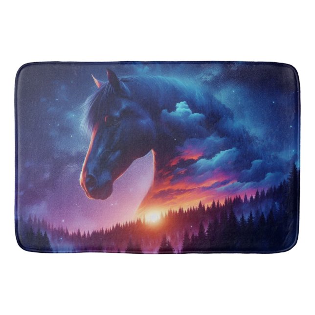 Tapis De Bain Silhouette de cheval dans un paysage de forêt de c (Devant)