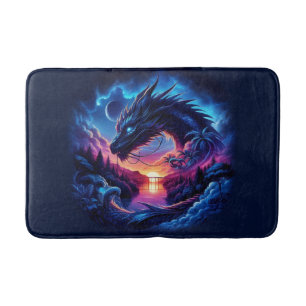 Tapis De Bain Silhouette de dragon contre un coucher de soleil v