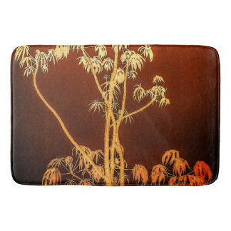 Tapis De Bain Silhouette de l'arbre tropical dans le chaudron br
