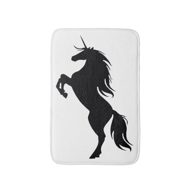 Tapis de bain silhouette de licorne élevée en noir (Devant (Vertical))