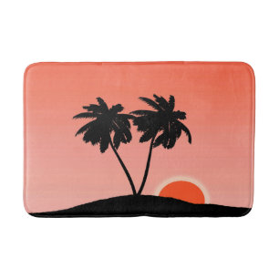 Tapis De Bain Silhouette Palmier Contre Orange Coucher Du Soleil