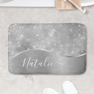 Tapis De Bain Silver Glitter Glam Bling Personalized
