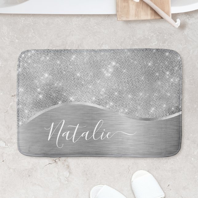 Tapis De Bain Silver Glitter Glam Bling Personalized (Créateur téléchargé)