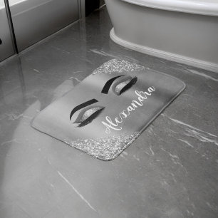 Tapis De Bain Silver Glitter Sparkle Eyelashes Monogram