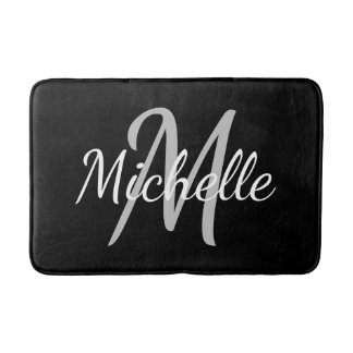 Tapis De Bain Simple dark black Bold Typography & Name Monogram