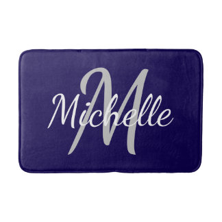 Tapis De Bain Simple dark blue Bold Typography & Name Monogram